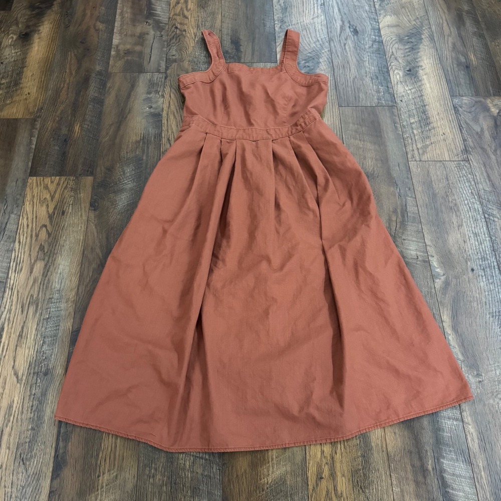Universal Thread Women Rust Orange Cotton Twill Pleated Midi Dress Size 10 Boho
